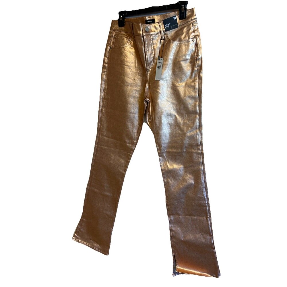 Express Womens Size 8R Mid Rise Rose Gold Metallic Pants